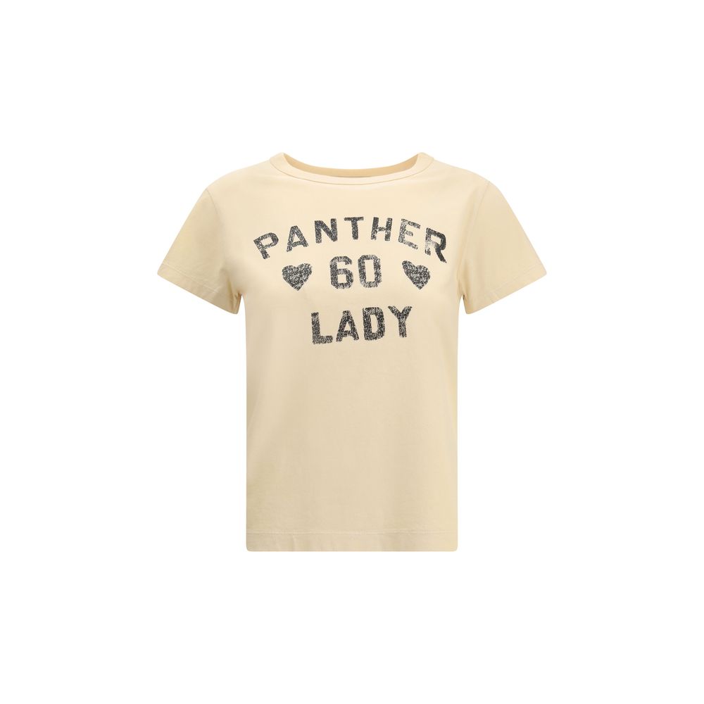 Valentino Beige Cotton T-Shirt featuring Panther Lady print, ribbed crew neck, 100% cotton, modern versatile design, AW25 collection.