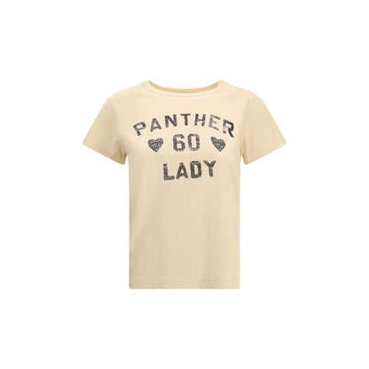Valentino Beige Cotton T-Shirt featuring Panther Lady print, ribbed crew neck, 100% cotton, modern versatile design, AW25 collection.
