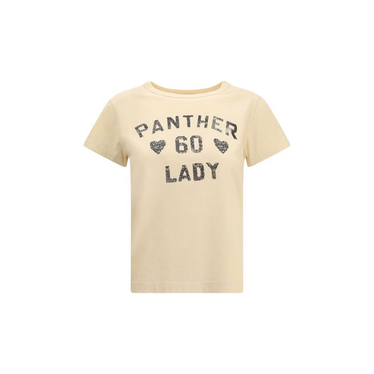 Valentino Beige Cotton T-Shirt with iconic Panther Lady print, ribbed crew neck, 100% cotton, AW25 regular fit.