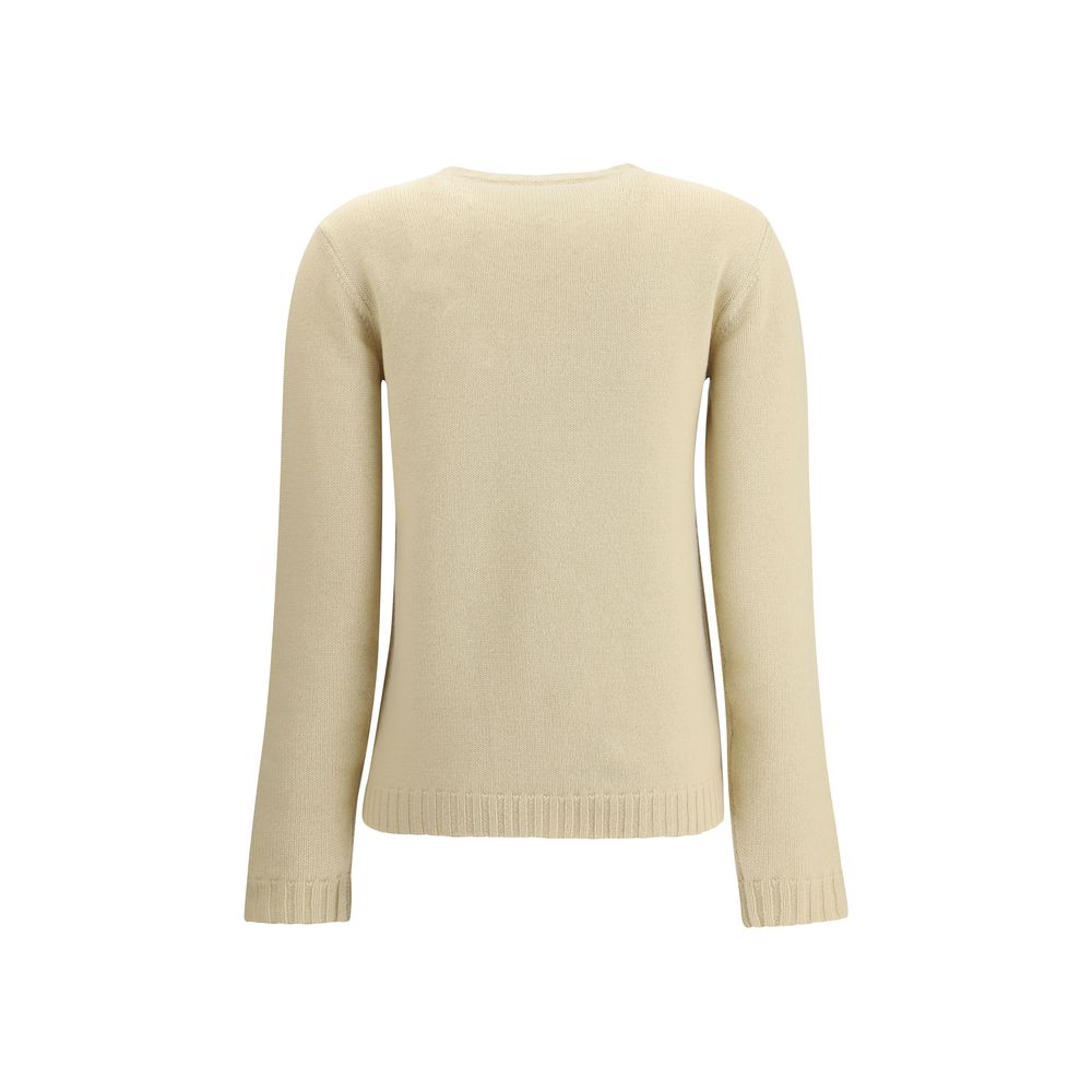Back view of Valentino Cream Fleece Wool Sweatshirt featuring soft wool and embroidered hearts for a romantic touch.