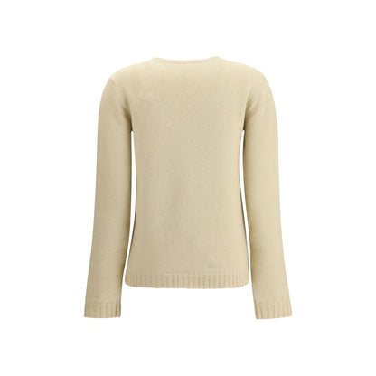 Back view of Valentino Cream Fleece Wool Sweatshirt featuring soft wool and embroidered hearts for a romantic touch.