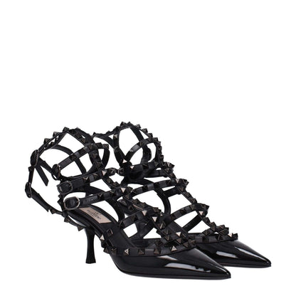 Valentino Garavani Black Leather Stiletto Heel Sandals