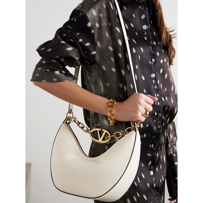 Valentino Garavani Ivory Leather Small Hobo Vlogo Shoulder Bag