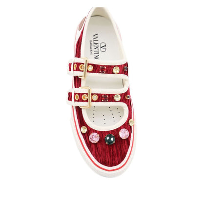 Valentino Garavani Jewel-embellished buckle sneakers Flat Shoes