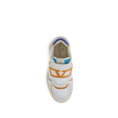 Valentino Garavani Multicolor Calf Leather Bos Taurus Athletic Sneakers with Signature VLogo, top view showing sporty design.