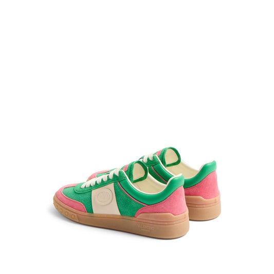 Valentino Garavani Upvillage Sneaker In Crust, hot pink and green suede, panelled design with logo, vulcanised-rubber sole.