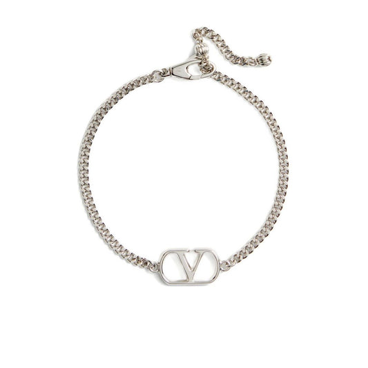 Valentino Garavani VLogo Signature bracelet with silver chain design and logo plaque, adjustable clasp fastening