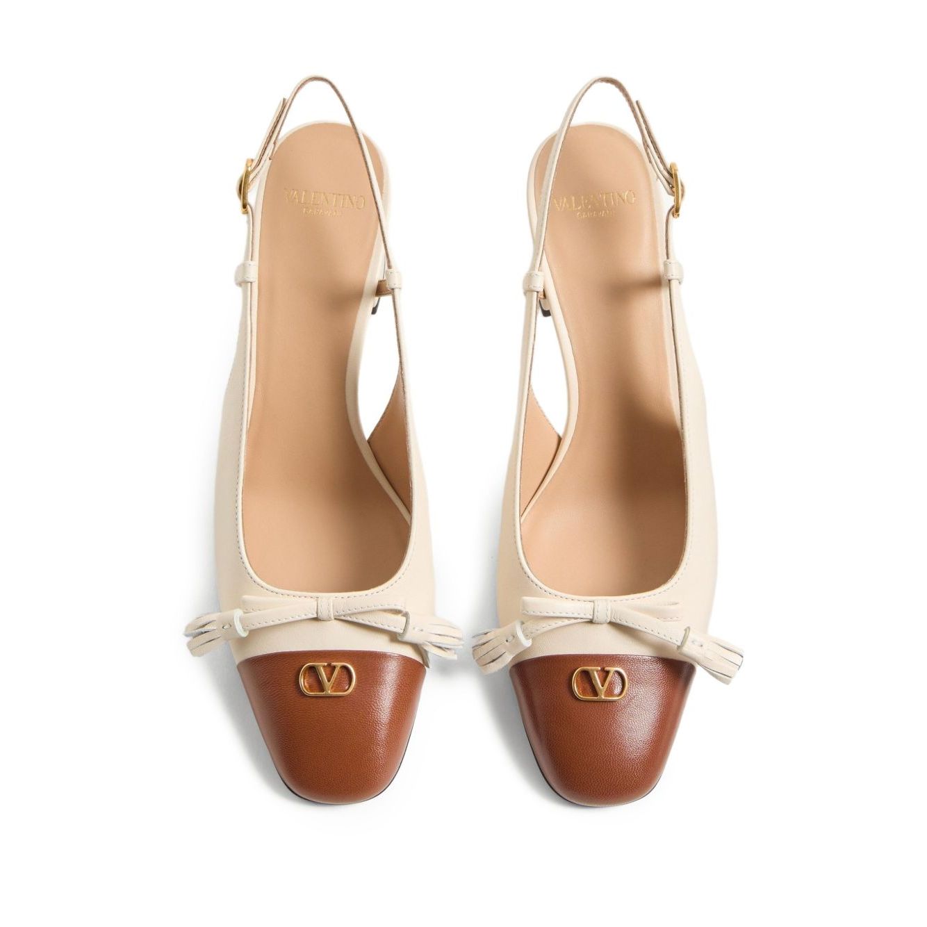 Valentino Garavani Valet Du Roi Goatskin Slingback Pump 60mm with beige strap, round toe, and 6cm block heel