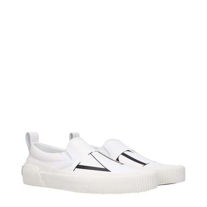 Valentino Garavani White Fabric Slip-On Loafers with front logo, rubber sole, and round toe, style S0G77VPZA01.