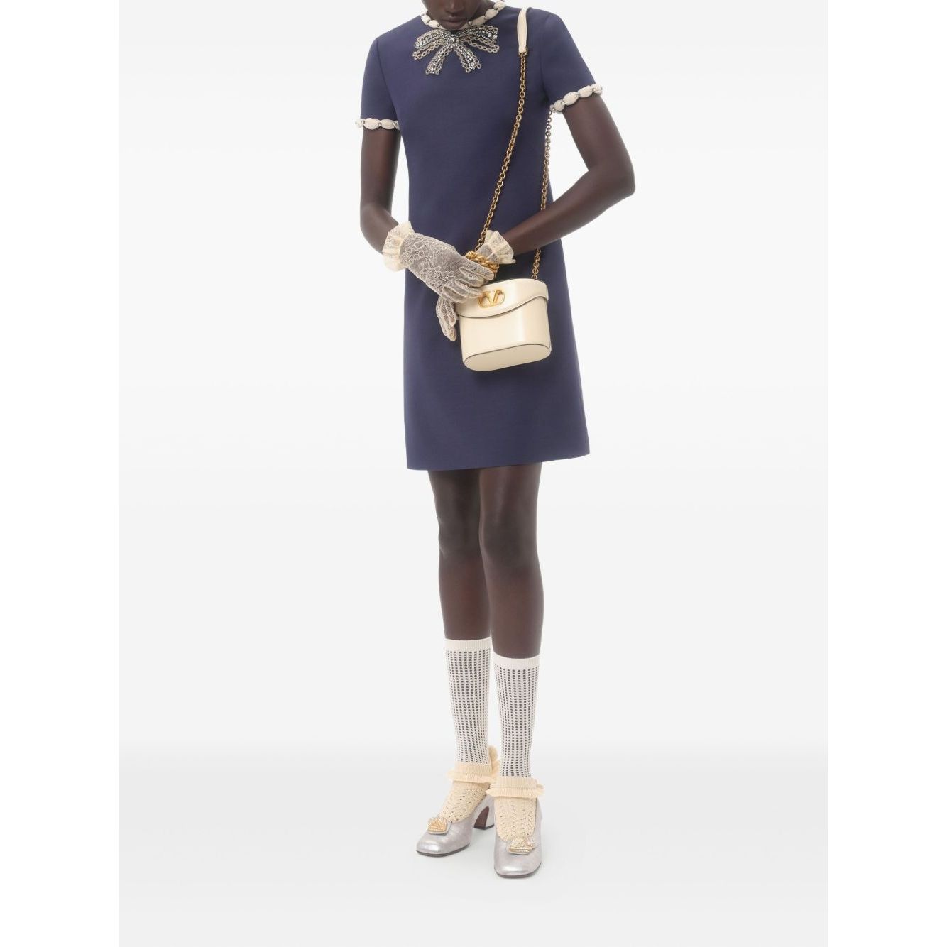 Valentino Short Embroidered Crepe Couture Dress