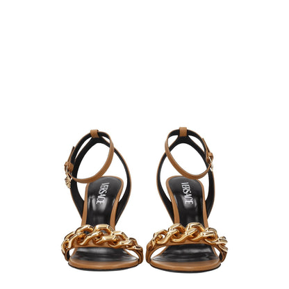 Versace Brown Leather Stiletto Heels Sandals