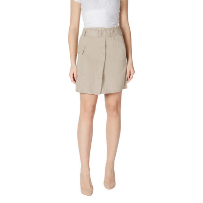 Vila Clothes Beige Cotton Mini Skirt