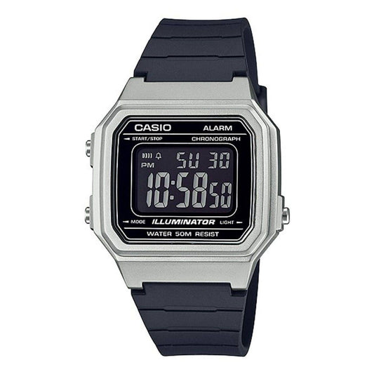 CASIO TIMELESS COLLECTION Mod. SPORT ILLUMINATOR WR 50M. ALARM. CHRONOGRAPH - SILVER - METAL SERIE wristwatch front view