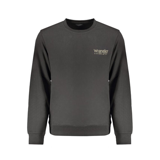 Wrangler Black Cotton Men Sweater with long sleeves and crew neck, featuring a subtle iconic logo for timeless casual style.
