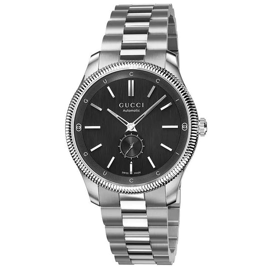 Luxury watch GUCCI Mod. G-TIMELESS featuring silver-tone stainless steel bracelet and black dial