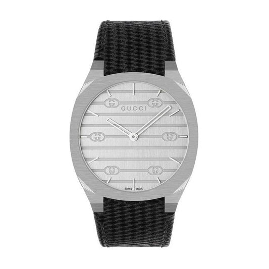 GUCCI Mod. 25H COLLECTION watch with black strap and silver dial