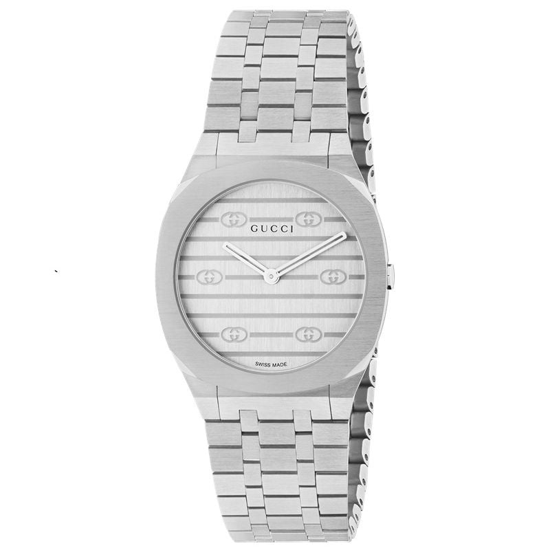 Luxury watch from GUCCI Mod. 25H COLLECTION with silver bracelet and elegant design.