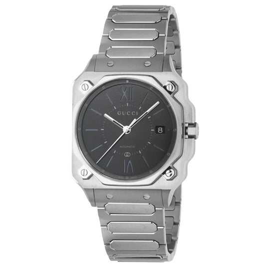 GUCCI Mod. G-FLAT luxury silver watch with black dial and sleek design
