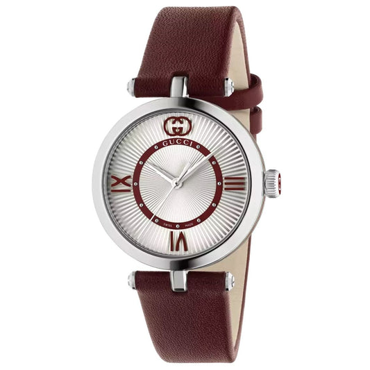 Luxury watch GUCCI Mod. 2000 with brown leather strap and silver dial.