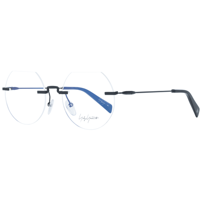 Yohji Yamamoto Black Metal Glasses (Frames) rimless round design for men with plastic demo lenses, branded soft case included.