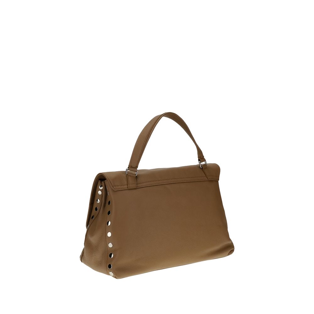 Zanellato Postina Daily Shoulder Bag in brown leather with contemporary flat studs and a versatile top handle.