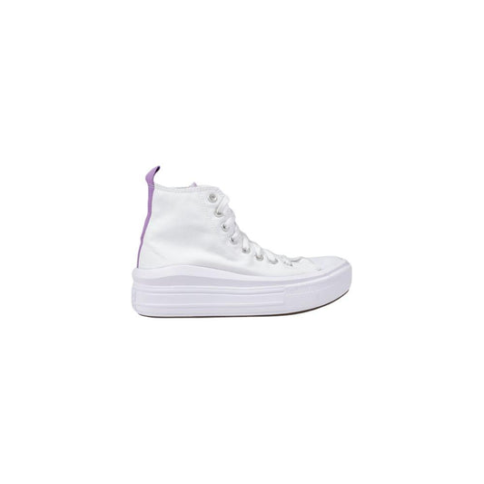 Women's Converse White Fabric Sneaker with Purple Accent, 100% Fabric, High-Top Design