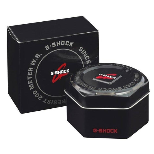 CASIO G-SHOCK Mod. GS BASIC wristwatch packaging with official box and tin case.
