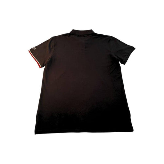 Back view of Iceberg Black Cotton Men Polo Shirt with red trimmed sleeves, showcasing sleek design and short sleeve detail.