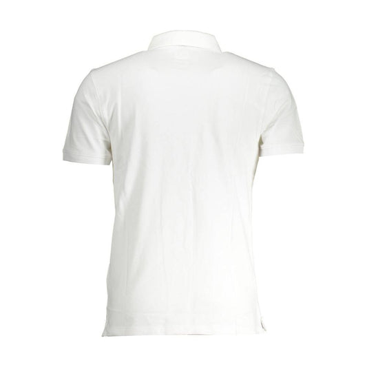 Back view of Levi's white cotton men's polo showcasing the classic short sleeves and sleek silhouette in a stylish design.
