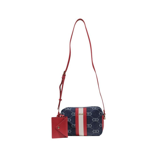 Liu Jo blue medium handbag with red strap, featuring spring/summer collection design, made of 95% polyester and 5% polyurethane.