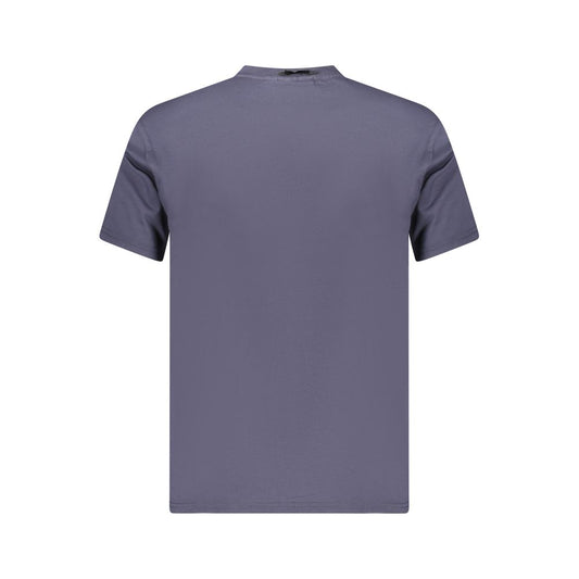 Back view of Napapijri blue cotton men's t-shirt, short sleeves, crew neck, eco-friendly, 100% organic cotton, stylish and sustainable.