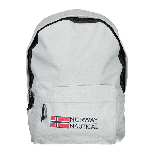 Gray men's backpack with Norway Nautical logo, featuring adjustable straps and exterior pocket for modern style and convenience.