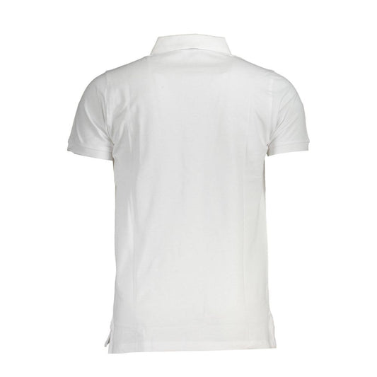 Back view of Norway 1963 white cotton men's polo shirt with short sleeves, showcasing simple and elegant design.