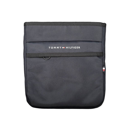 Tommy Hilfiger blue polyester men's shoulder bag with adjustable strap, zip closure, and logo detailing.