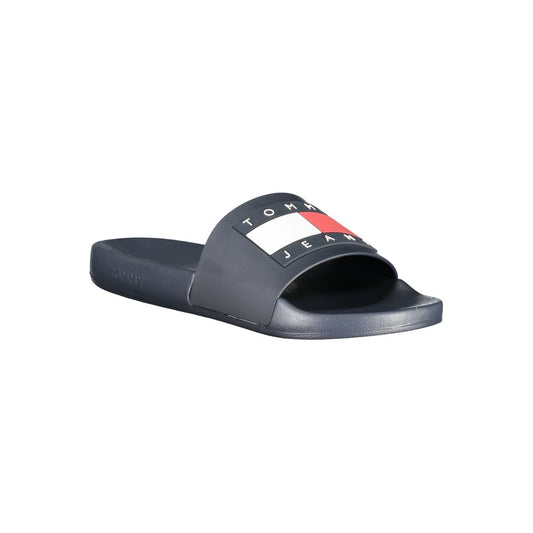 Tommy Hilfiger blue polyethylene men's sandal with iconic logo print, perfect for casual chic style and comfortable outdoor wear.