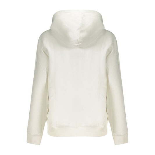 Back view of Tommy Hilfiger white cotton women's hoodie sweatshirt, featuring long sleeves and hood, perfect for casual wear.