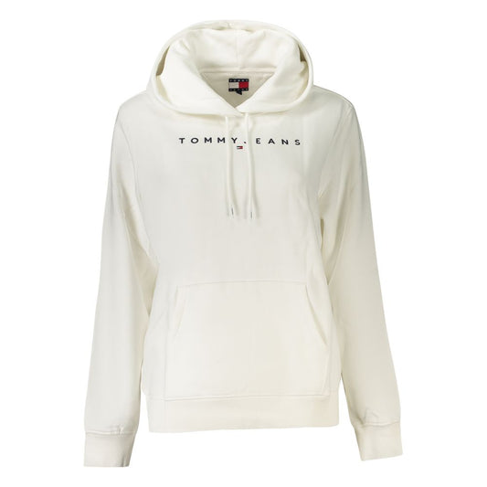 Tommy Hilfiger white cotton women's sweater with embroidered logo, long sleeves, and hood, offering preppy chic style and comfort.