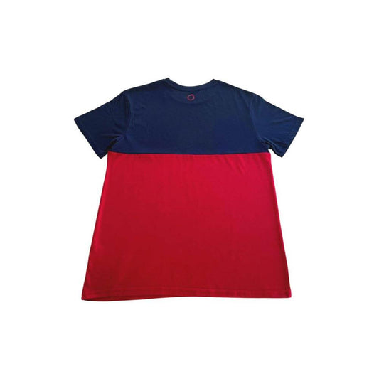 Red and navy two-tone Trussardi Beachwear men's T-shirt with logo on chest, short sleeves, crewneck, crafted in Bangladesh.