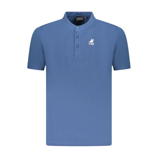 U.S. Grand Polo blue cotton men's polo shirt with Korean collar and embroidery, short sleeves, perfect for casual wear.