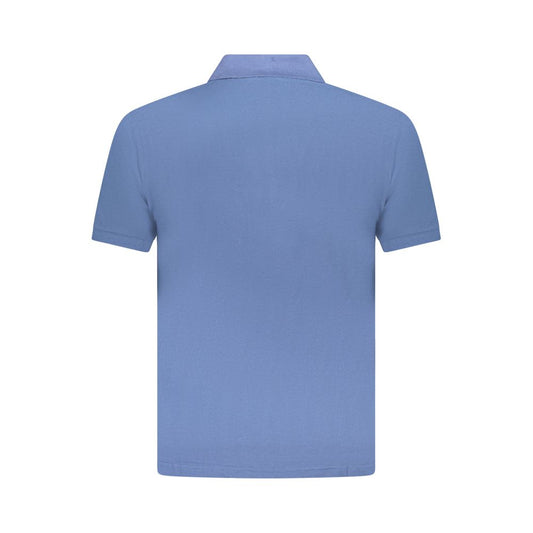 Back view of U.S. Grand Polo blue cotton men's polo shirt showcasing short sleeves and classic collar design.
