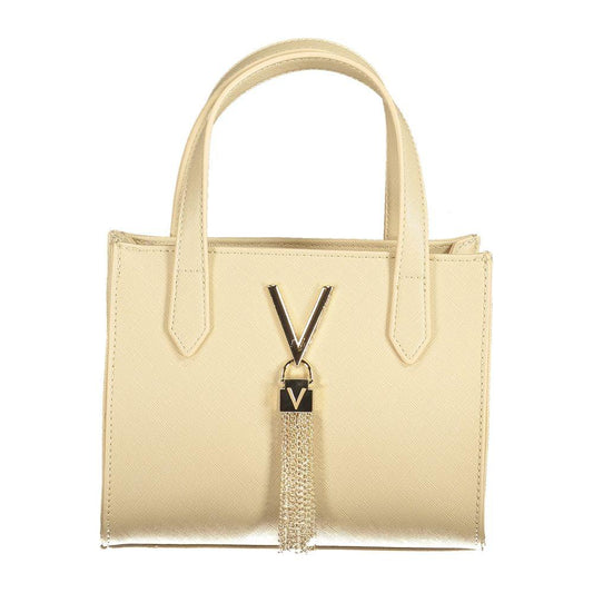 Valentino Bags beige polyethylene handbag with logo, two handles, and removable shoulder strap, featuring chic contrasting details.
