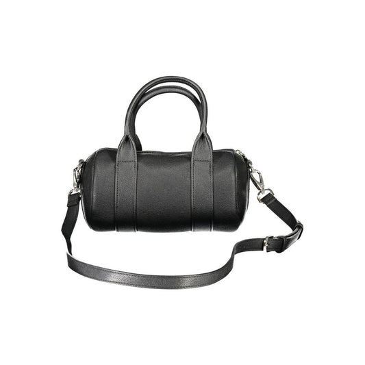 Valentino black handbag with dual handles, adjustable shoulder straps, and zip closure, featuring internal pockets and recycled materials.