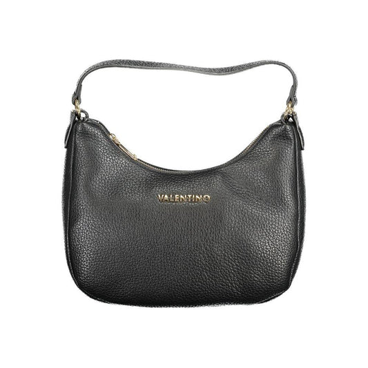 Valentino Bags black polyethylene women's handbag with one-handle design and adjustable strap, featuring secure zip closure.