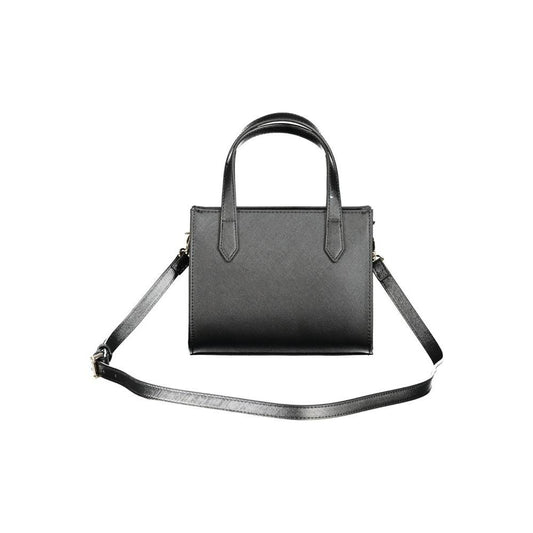 Valentino Bags black polyethylene women's handbag with two handles and adjustable strap, showcasing a chic and eco-conscious design.
