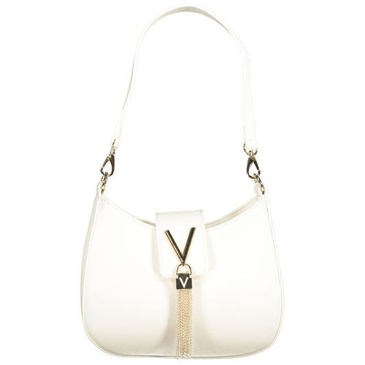 Valentino Bags white polyethylene women handbag with removable shoulder strap and chain, featuring iconic logo and elegant design.