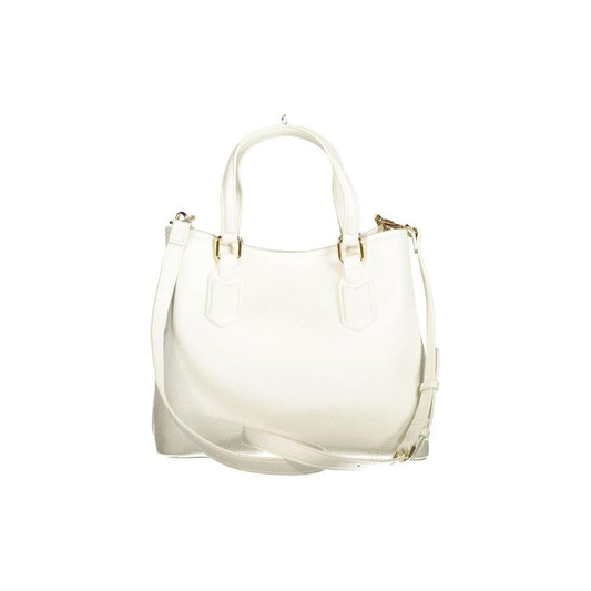 Valentino Bags white polyethylene handbag with dual handles and detachable strap, featuring multiple compartments for functionality.