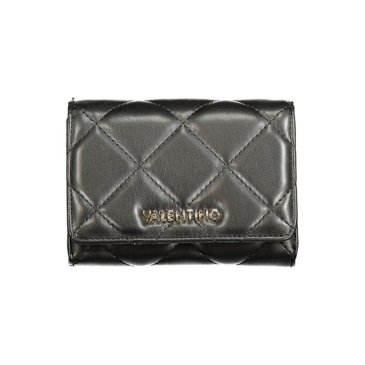 Valentino Bags Black Polyethylene Wallet with quilted design, logo, 3 compartments, coin purse, card spaces, recycled material.
