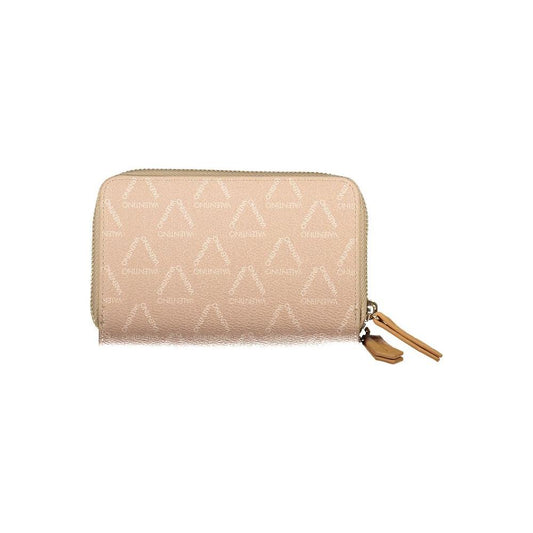 Valentino Bags beige polyethylene women's wallet with logo design, featuring zip closure, ideal for stylish and organized essentials.