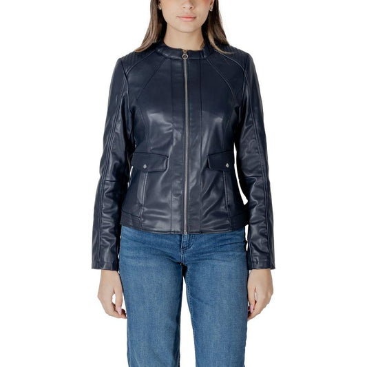 Street One black polyester women's jacket with front pockets, perfect for casual or formal wear.