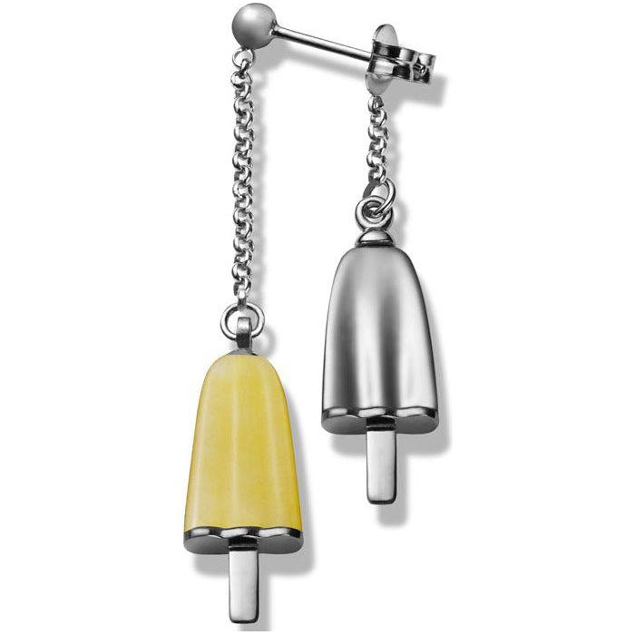 AMBROSINI JEWELS - ORECCHINI doppi ARGENTO 925° ghiacciolo finitura bianca pietra gialla WOMAN EARRING